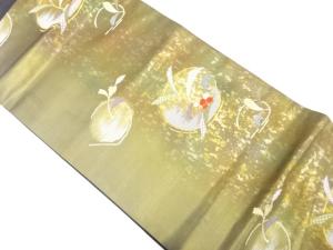 引箔　丸紋に草の実模様織り出し　名古屋帯